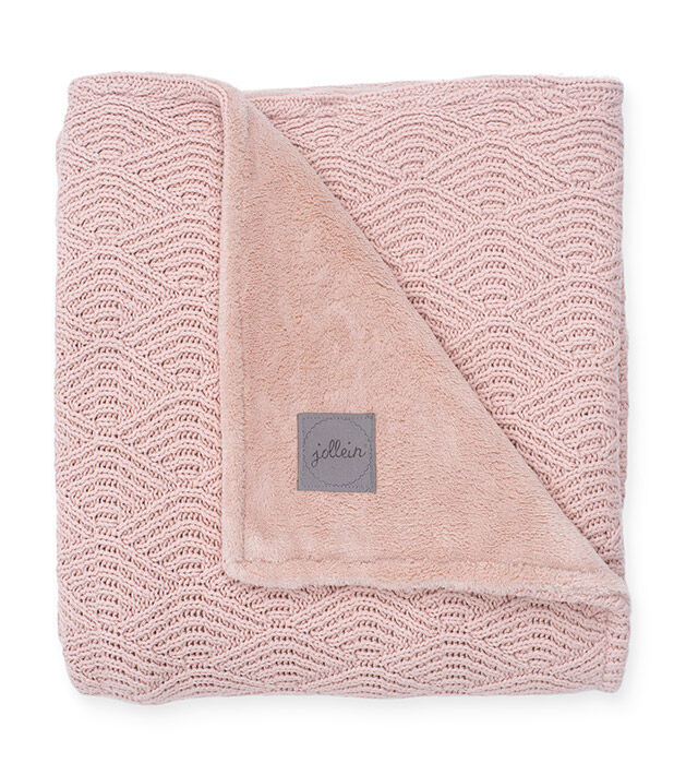 Jollein baby ledikantdeken100x150 cm River knit pale pink/coral fleece online kopen