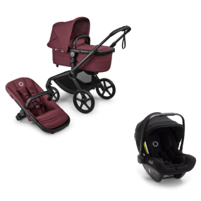 Bugaboo Kinderwagen 3 in 1 Fox 5 Renew Complete Black | Dark Cherry + Bugaboo Autostoel Groep 0 Turtle Air by Nuna Black