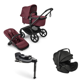 Bugaboo Kinderwagen 3 in 1 Fox 5 Renew Complete Black | Dark Cherry + Bugaboo Autostoel Otter by Nuna Groep 0 + Draaibare Isofix Base 360
