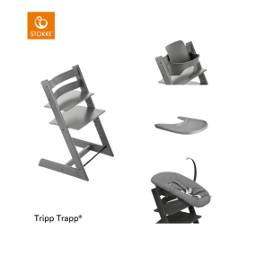 Stokke® Kinderstoel Tripp Trapp® Storm Grey + Newborn Set™ Anthracite + Baby Set™ Storm Grey + Tray™
