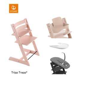 Stokke® Kinderstoel Tripp Trapp® Serene Pink + Newborn Set™ Anthracite + Baby Set™ Serene Pink + Tray™