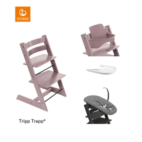 Stokke® Kinderstoel Tripp Trapp® Heather Mauve + Newborn Set™ Anthracite + Baby Set™ Natural + Tray™