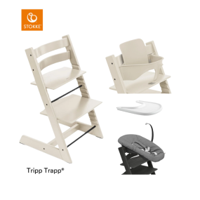 Stokke® Kinderstoel Tripp Trapp® Vanilla White + Newborn Set™ Anthracite + Baby Set™ Vanilla White + Tray™