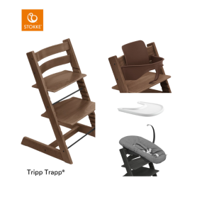 Stokke® Kinderstoel Tripp Trapp® Warm Brown + Newborn Set™ Anthracite + Baby Set™ Warm Brown + Tray™