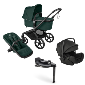 Bugaboo Kinderwagen 4 in 1 Fox 5 Renew Complete Black | Fern Green + Bugaboo Autostoel Otter Groep 0 + Base 360