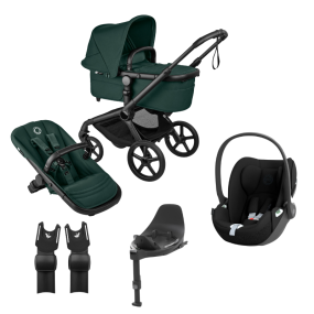 Bugaboo Kinderwagen 4 in 1 Fox 5 Renew Complete Black | Fern Green + Cybex Autostoel Groep 0 Cloud T I Size Sepia Black + Base T + Autostoel adapters