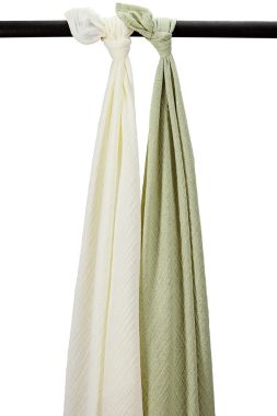 Meyco Baby Uni Hydrofiele Swaddles 2-Pack Natural/Soft Olive 120x120cm