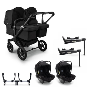 Bugaboo Donkey 5 Tweeling Kinderwagen 3 In 1 Black Midnight Black + Isofix Base