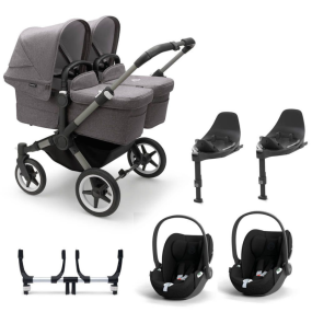 Bugaboo Donkey 5 Tweeling Kinderwagen 3 In 1 Graphite Grey Melange Met Twee Cybex Cloud T Groep 0 Autostoelen + Isofix Base