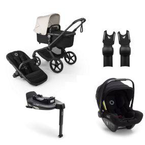 Bugaboo Kinderwagen 3 in 1 Fox 5 Renew Complete Black | Heritage Black Misty White + Bugaboo Autostoel Groep 0 Turtle Air by Nuna Black + Draaibare Isofix Base 360 + Autostoel adapters