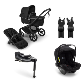 Bugaboo Kinderwagen 3 in 1 Fox 5 Renew Complete Black | Heritage Black + Bugaboo Autostoel Groep 0 Turtle Air by Nuna Black + Draaibare Isofix Base 360 + Autostoel adapters