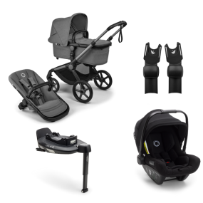 Bugaboo Kinderwagen 3 in 1 Fox 5 Renew Complete Graphite | Moon Grey + Bugaboo Autostoel Groep 0 Turtle Air by Nuna Black + Draaibare Isofix Base 360 + Autostoel adapters