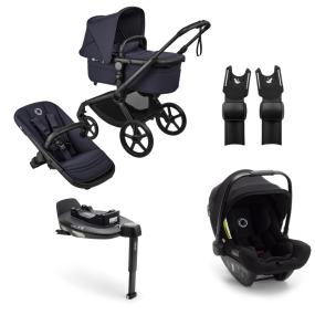 Bugaboo Kinderwagen 3 in 1 Fox 5 Renew Complete Black | Deep Indigo + Bugaboo Autostoel Groep 0 Turtle Air by Nuna Black + Draaibare Isofix Base 360 + Autostoel adapters
