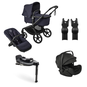 Bugaboo Kinderwagen 3 in 1 Fox 5 Renew Complete Black | Deep Indigo + Bugaboo Autostoel Otter by Nuna Groep 0 + Draaibare Isofix Base 360 + Autostoel adapters