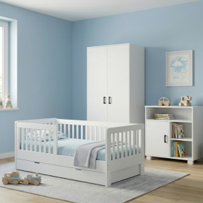 Cabino Peuterkamer Met Lade Joan Wit 3 Delig met Commode Mila en Mila Kledingkast