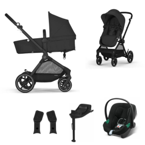 Cybex Kinderwagen 3 In 1 Cybex EOS Black Moon Black + Cybex Autostoel Aton B2 I-Size + Cybex Base One