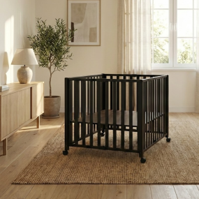 Bebies First Opvouwbare Baby Box Met Wieltjes Sarah Zwart 76 x 95 cm