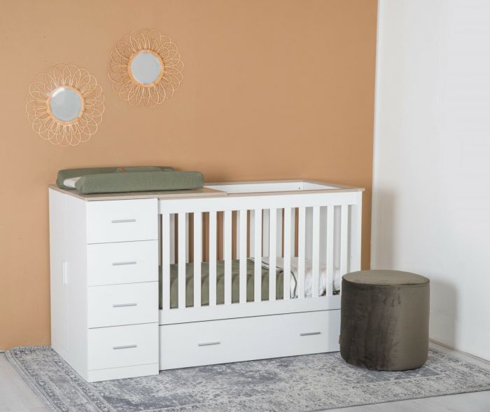 Emuleren hoogte licht Cabino Combi Ledikant Memphis Wit Grijs | Baby & Tiener Megastore
