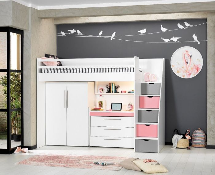 verloving Zijdelings Perceptie Neo Hoogslaper Met Kledingkast + Ladekast Roze | Baby & Tiener