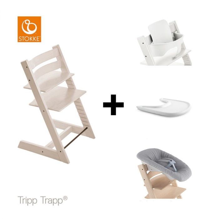 enkel het beleid code Stokke® Kinderstoel Tripp Trapp® Whitewash + Newborn Set™ + Baby Set™ White  + Tray™ | Baby & Tiener Megastore