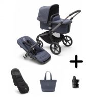 Bugaboo Kinderwagen 2 In 1 Fox 5 Compleet Graphite Stormy Blue + Verzorgingstas + Voetenzak + Cupholder