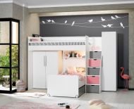 Neo Hoogslaper Met Bed + Kledingkast + 1 Deurs Kast Roze