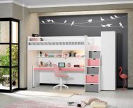 Neo Hoogslaper Met Bureau En Kast 1 Deurs Pink