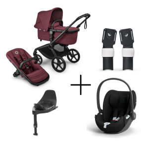 Bugaboo Kinderwagen 3 in 1 Fox 5 Renew Complete Black | Dark Cherry + Cybex Autostoel Groep 0 Cloud T I Size Sepia Black + Draaibare Base T Black + Autostoel adapters