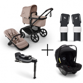 Bugaboo Kinderwagen 3 in 1 Fox 5 Renew Complete Black | Desert Taupe Melange + Bugaboo Autostoel Groep 0 Turtle Air by Nuna Black + Draaibare Isofix Base 360 + Autostoel adapters