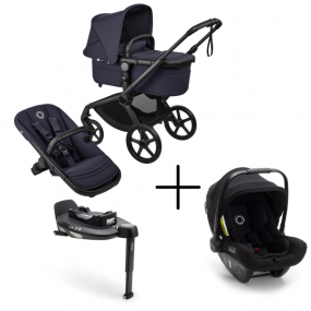 Bugaboo Kinderwagen 3 in 1 Fox 5 Renew Complete Black | Deep Indigo + Bugaboo Autostoel Groep 0 Turtle Air by Nuna Black + Draaibare Isofix Base 360