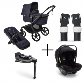 Bugaboo Kinderwagen 3 in 1 Fox 5 Renew Complete Black | Deep Indigo + Bugaboo Autostoel Groep 0 Turtle Air by Nuna Black + Draaibare Isofix Base 360 + Autostoel adapters