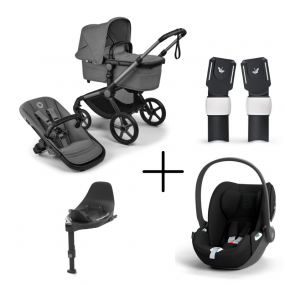 Bugaboo Kinderwagen 3 in 1 Fox 5 Renew Complete Graphite | Moon Grey + Cybex Autostoel Groep 0 Cloud T I Size Sepia Black + Draaibare Base T Black + Autostoel adapters