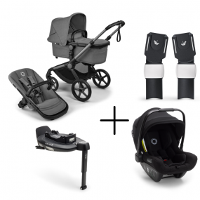 Bugaboo Kinderwagen 3 in 1 Fox 5 Renew Complete Graphite | Moon Grey + Bugaboo Autostoel Groep 0 Turtle Air by Nuna Black + Draaibare Isofix Base 360 + Autostoel adapters