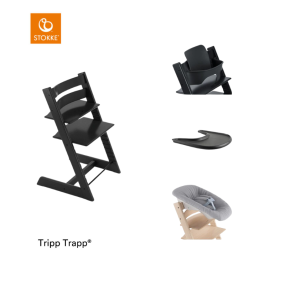Stokke® Kinderstoel Tripp Trapp® Black + Newborn Set™ + Baby Set™ Black + Tray™