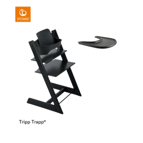 Stokke® Kinderstoel Tripp Trapp® Black + Baby Set™ + GRATIS Tray