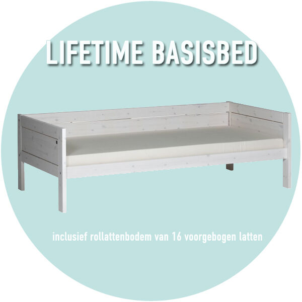 LIFETIME Original Eenpersoonsbed met Standaard Lattenbodem Whitewash 90x200 cm