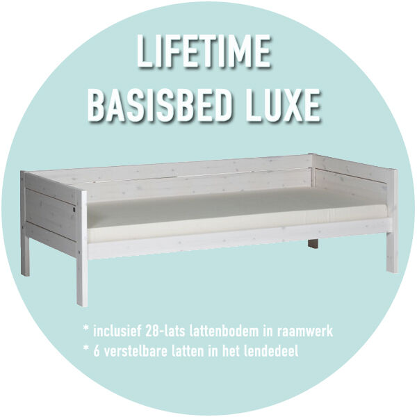 LIFETIME Original Eenpersoonsbed met Deluxe Lattenbodem Whitewash 90x200 cm
