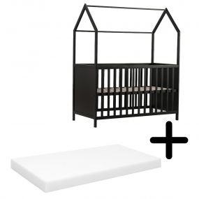 Cabino Baby Bed Sterre Zwart 60 x 120 cm Met Matras