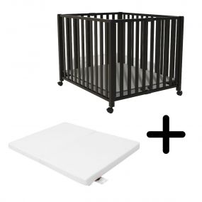 Bebies First Opvouwbare Baby Box Met Wieltjes Sarah Zwart 76 x 95 cm Met Matras