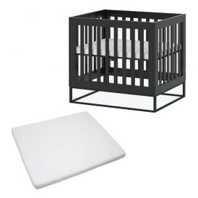 Cabino Babybox Met In Hoogte Verstelbare Bodem Dayley  Zwart Met Matras