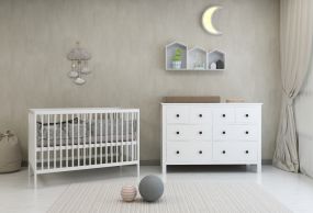 Cabino Babykamer Wit 2 Delig Baby Bed Mees + Commode Bretagne