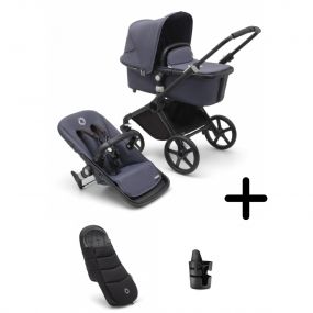 Bugaboo Kinderwagen 2 In 1 Fox Cub Compleet Black Stormy Blue + Voetenzak + Cupholder