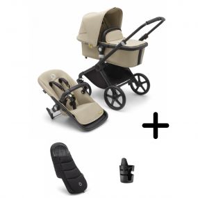 Bugaboo Kinderwagen 2 In 1 Fox Cub Compleet Black Desert Beige + Voetenzak + Cupholder