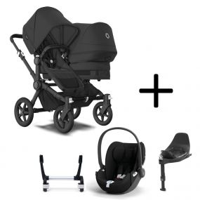 Bugaboo Donkey 5 Duo Kinderwagen 3 In 1 Black Midnight Black Met Cybex Cloud T Groep 0 Autostoel + Isofix Base