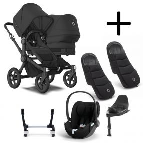 Bugaboo Donkey 5 Duo Kinderwagen 3 In 1 Black Midnight Black Met Cybex Cloud T Groep 0 Autostoel + Isofix Base + Voetenzak