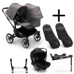 Bugaboo Donkey 5 Duo Kinderwagen 3 In 1 Graphite Grey Melange + Isofix Base + Voetenzak