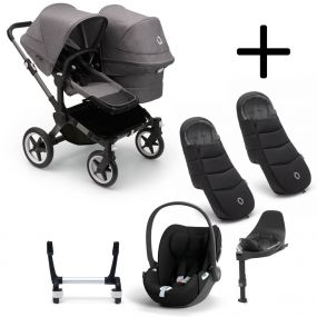 Bugaboo Donkey 5 Duo Kinderwagen 3 In 1 Graphite Grey Melange Met Cybex Cloud T Groep 0 Autostoel + Isofix Base + Voetenzak