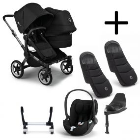 Bugaboo Donkey 5 Duo Kinderwagen 3 In 1 Graphite Midnight Black Met Cybex Cloud T Groep 0 Autostoel + Isofix Base + Voetenzak