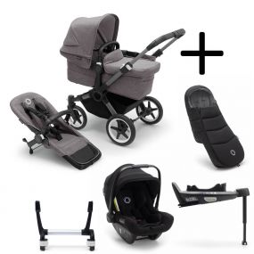 Bugaboo Donkey 5 Mono Kinderwagen 3 In 1 Graphite Grey Melange + Isofix Base + Voetenzak