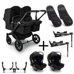 Bugaboo Donkey 5 Tweeling Kinderwagen 3 In 1 Black Midnight Black + Isofix Base + Voetenzak